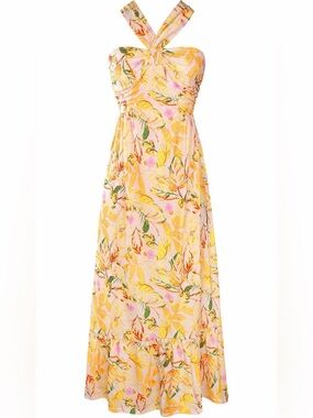 Grace Karin Floral Maxi Dress NWT Yellow Tropical Print A-Line Summer Dress